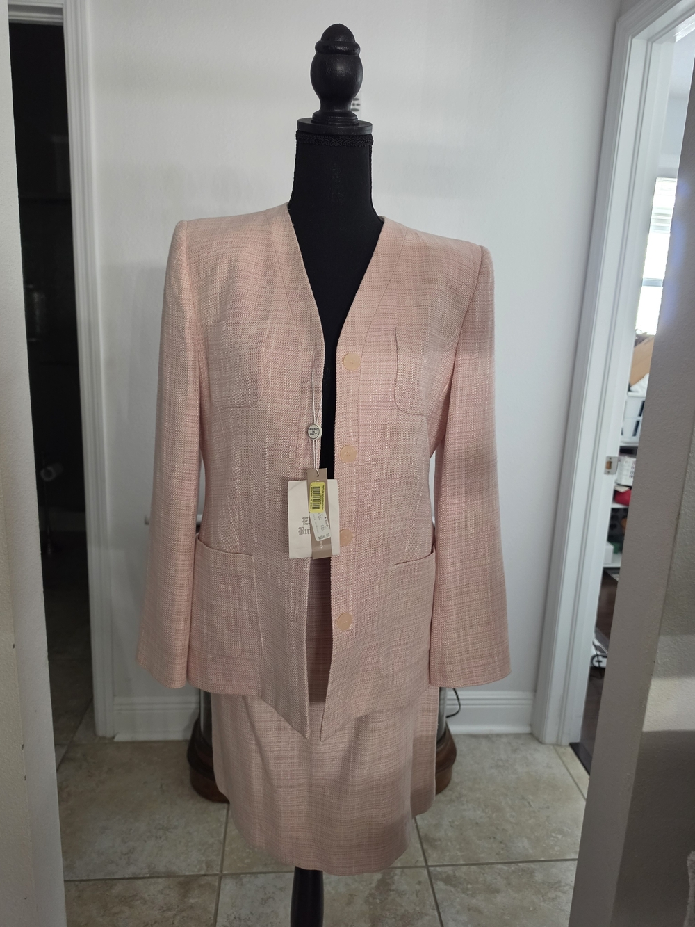 VTG Nicola Blush Pink Tweed Skirt Suit Set NWT Size 8